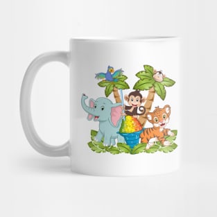 Jungle with Palm Tree, Elephant, Monkey, Parrot, Tiger and Ice Cream Mug